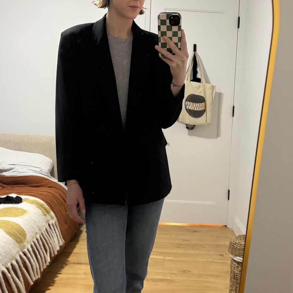 Zara Women's classic Black Suit Jacket / double breasted blazer Small